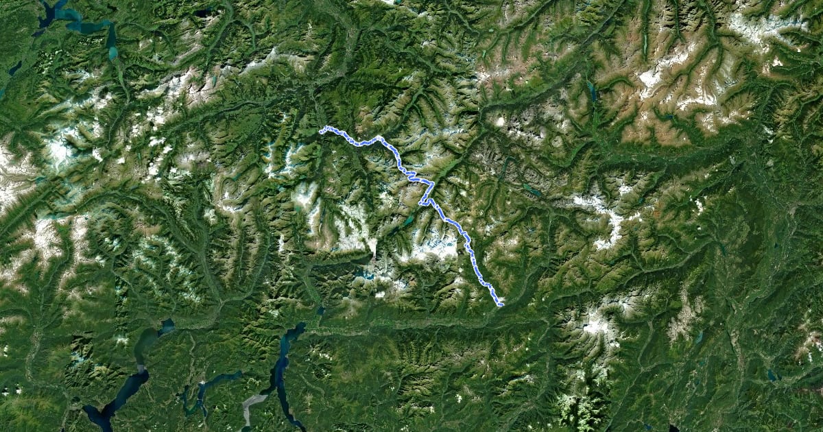 Маршрут Via Albula/Bernina на спутниковом снимке