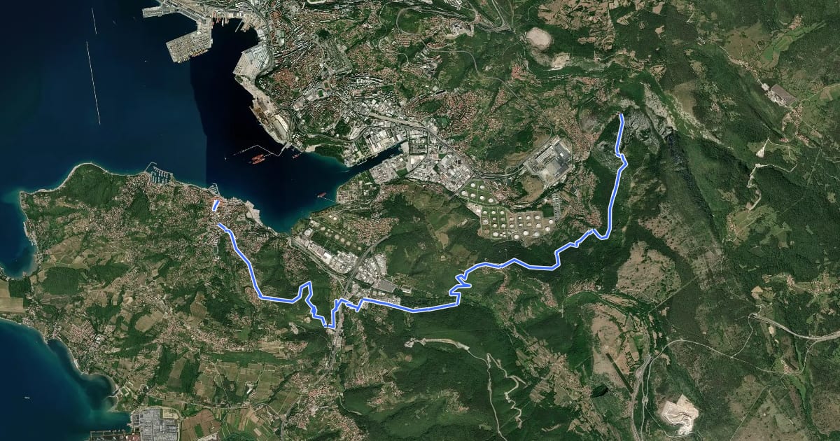 Маршрут Via Alpina Stage 1: Muggia - Refugio Premuda на спутниковом снимке