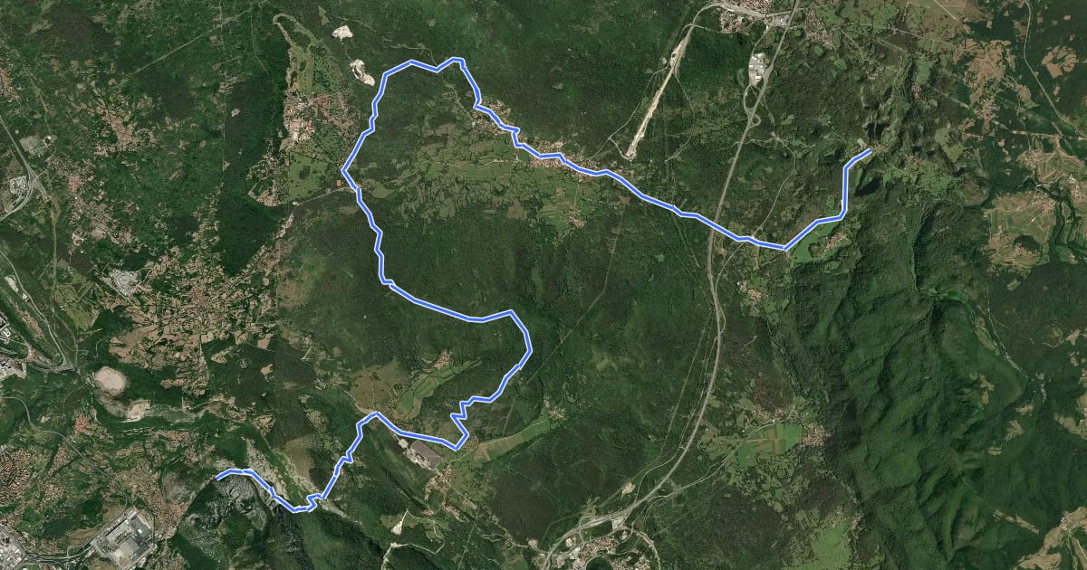Маршрут Via Alpina Stage 2: Refugio Premuda - Matavun (Divača) на спутниковом снимке