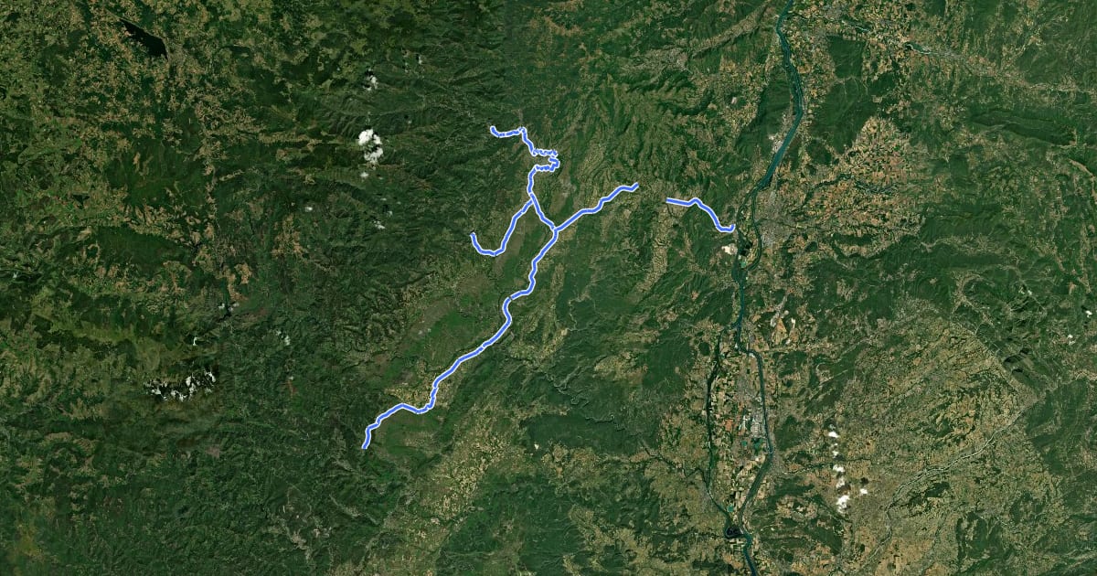 Маршрут Via Ardèche на спутниковом снимке