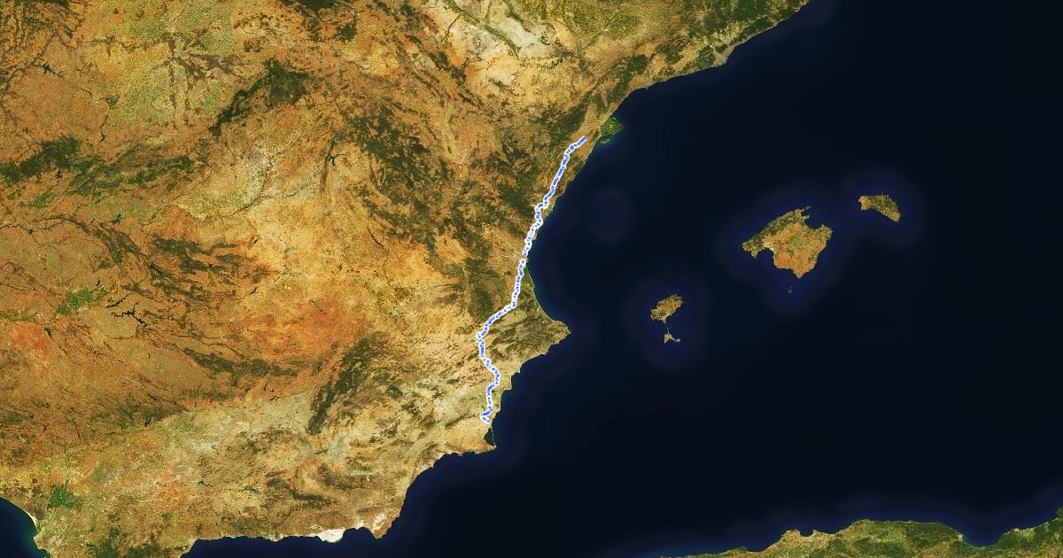 Маршрут Via Augusta de la Comunitat Valenciana на спутниковом снимке