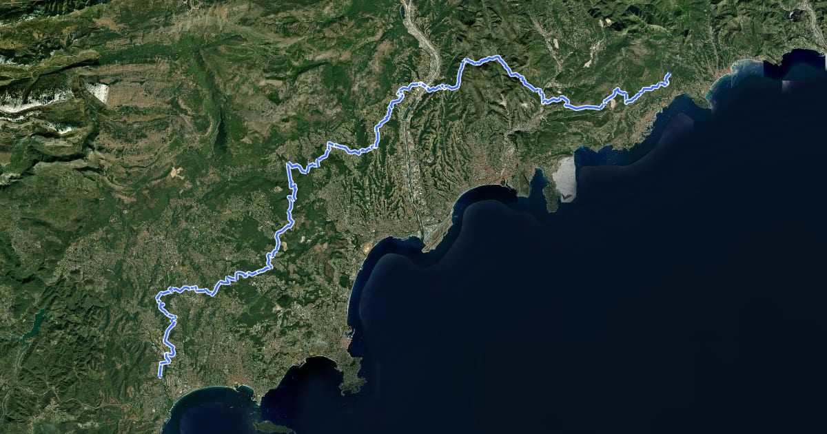 Маршрут Via Aurelia, Roquebrune - Mandelieu на спутниковом снимке