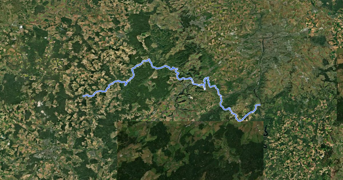 Маршрут Via Czechia - Centrální (4. Údolí Berounky) на спутниковом снимке