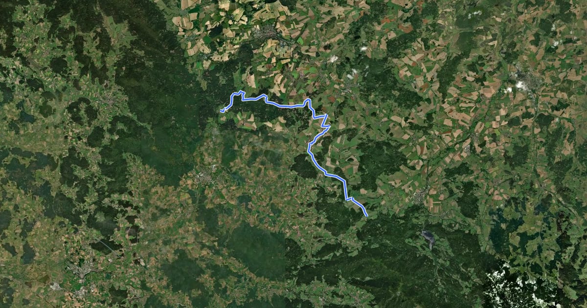 Маршрут Via Czechia - Jižní (10. Všerubská vrchovina) на спутниковом снимке