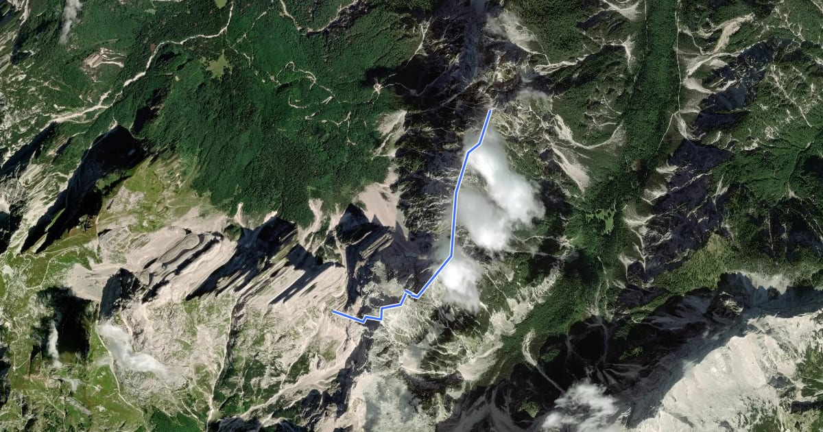 Маршрут Via degli Alpini на спутниковом снимке