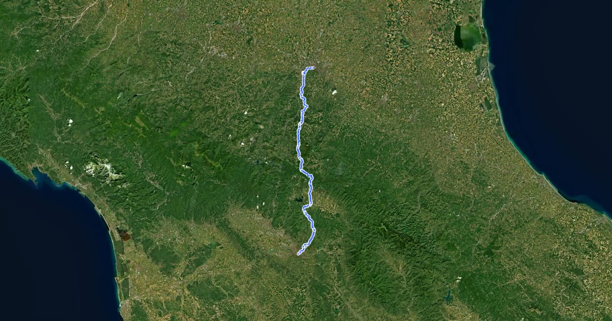 Маршрут Via degli Dei MTB на спутниковом снимке
