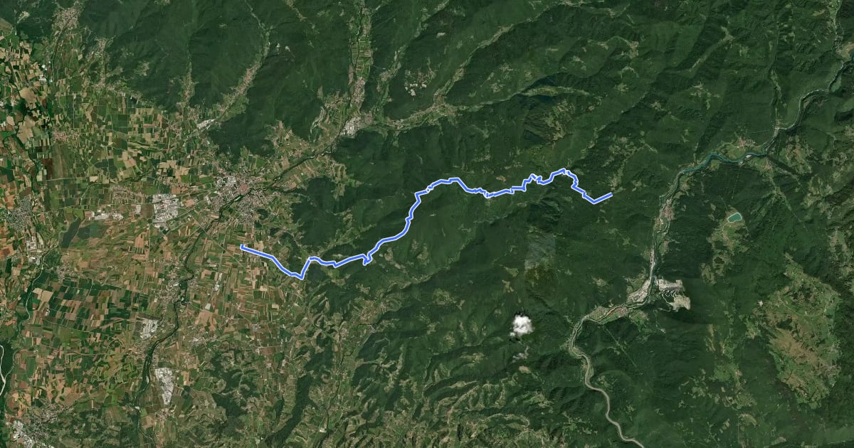 Маршрут Via dei Monti Sacri на спутниковом снимке