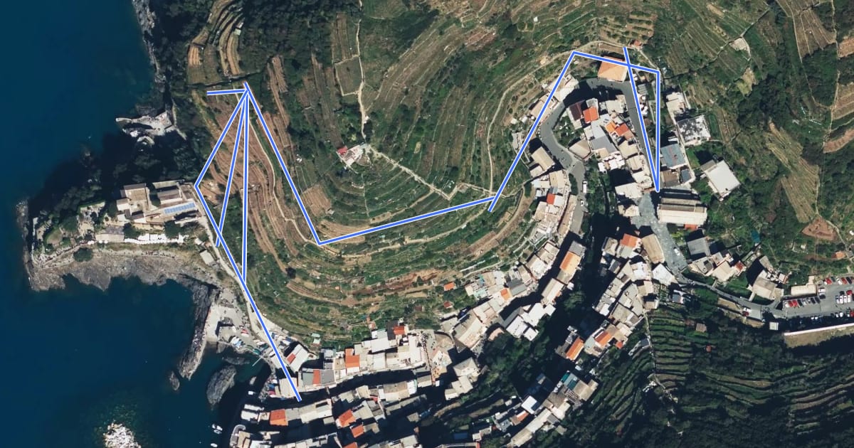 Маршрут Via del Presepe di Manarola на спутниковом снимке