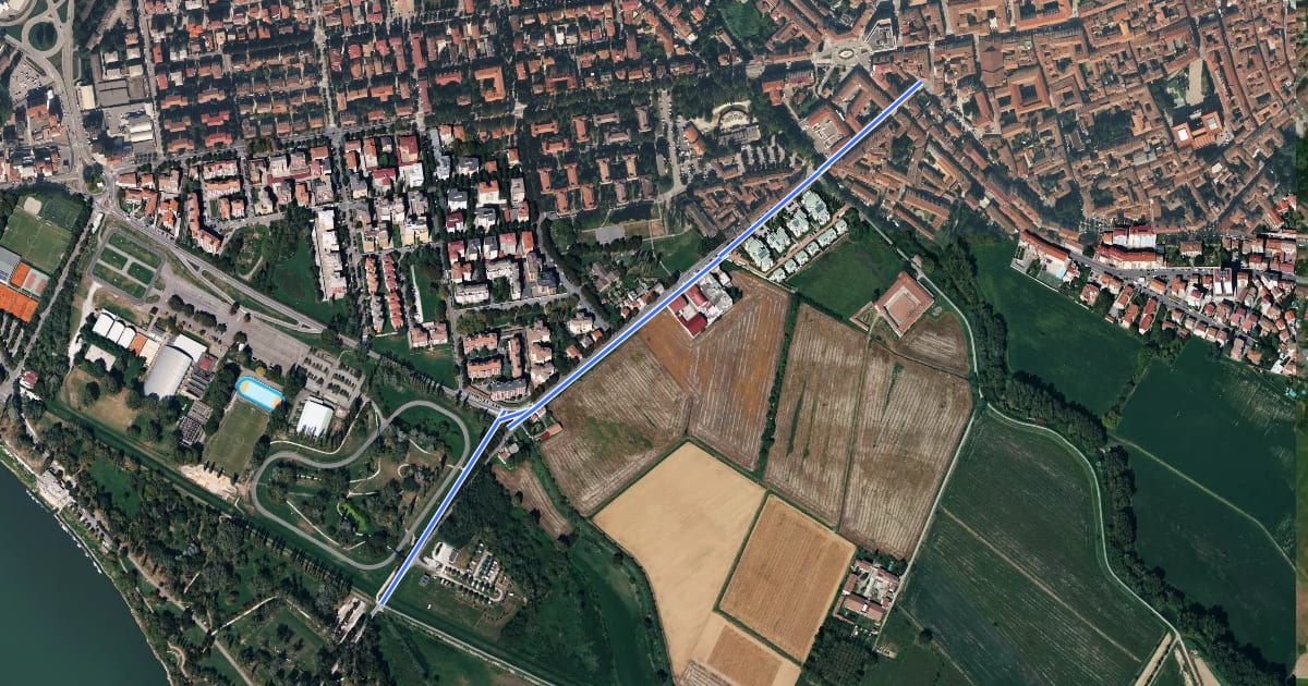 Маршрут Via del Sale - Colonie Padane на спутниковом снимке