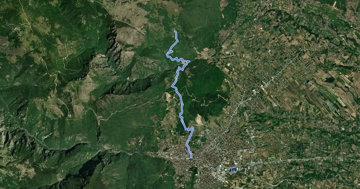 Маршрут Via Dinarica Kosovo - Stage 1 на спутниковом снимке