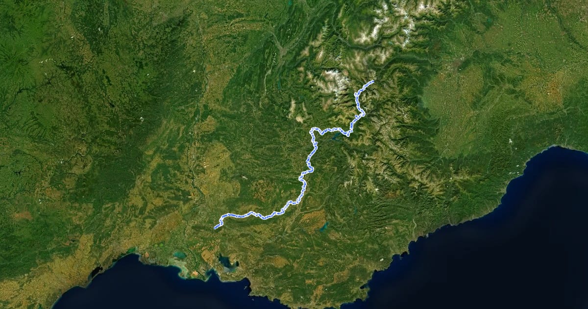 Маршрут Via Domitia, Montgenèvre - Eygalières на спутниковом снимке