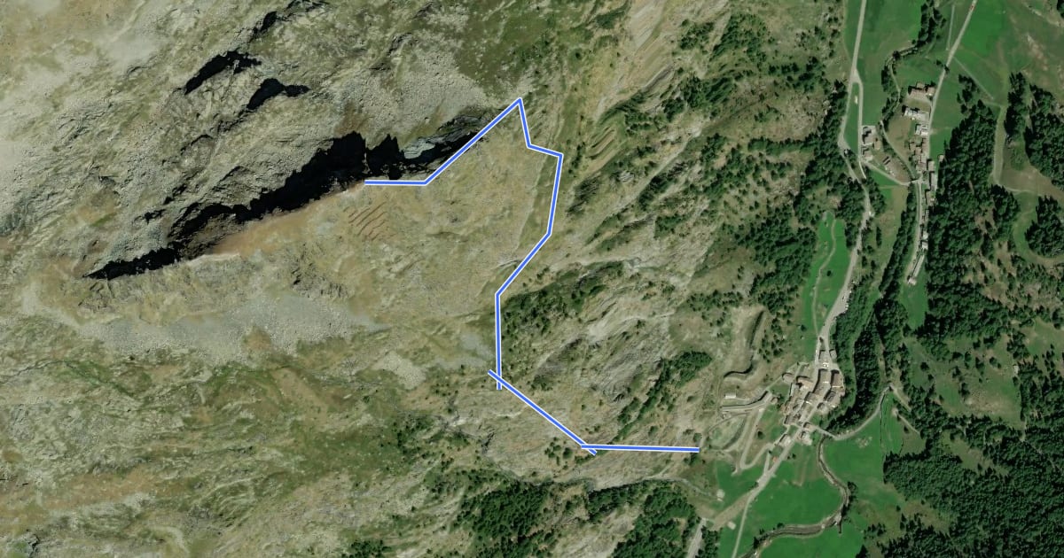 Маршрут Via Ferrata Bethaz Bovard на спутниковом снимке