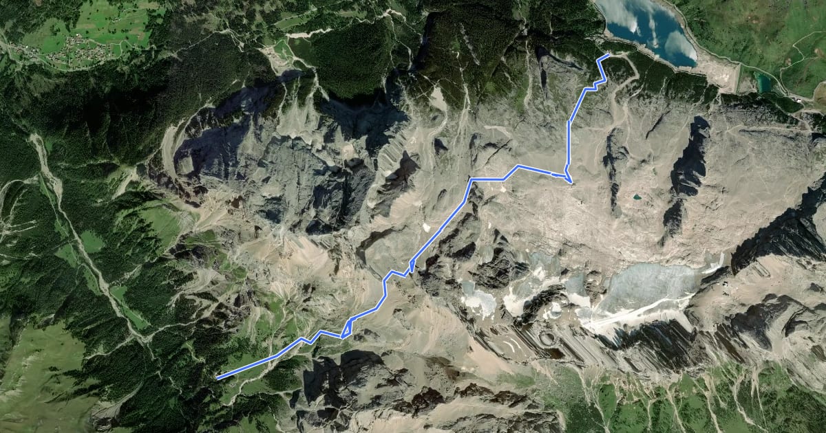 Маршрут Via ferrata di Forcella Marmolada на спутниковом снимке
