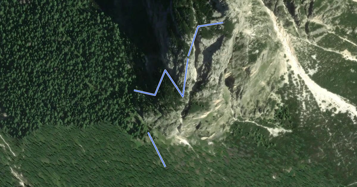 Маршрут Via Ferrata Ettore Bovero на спутниковом снимке