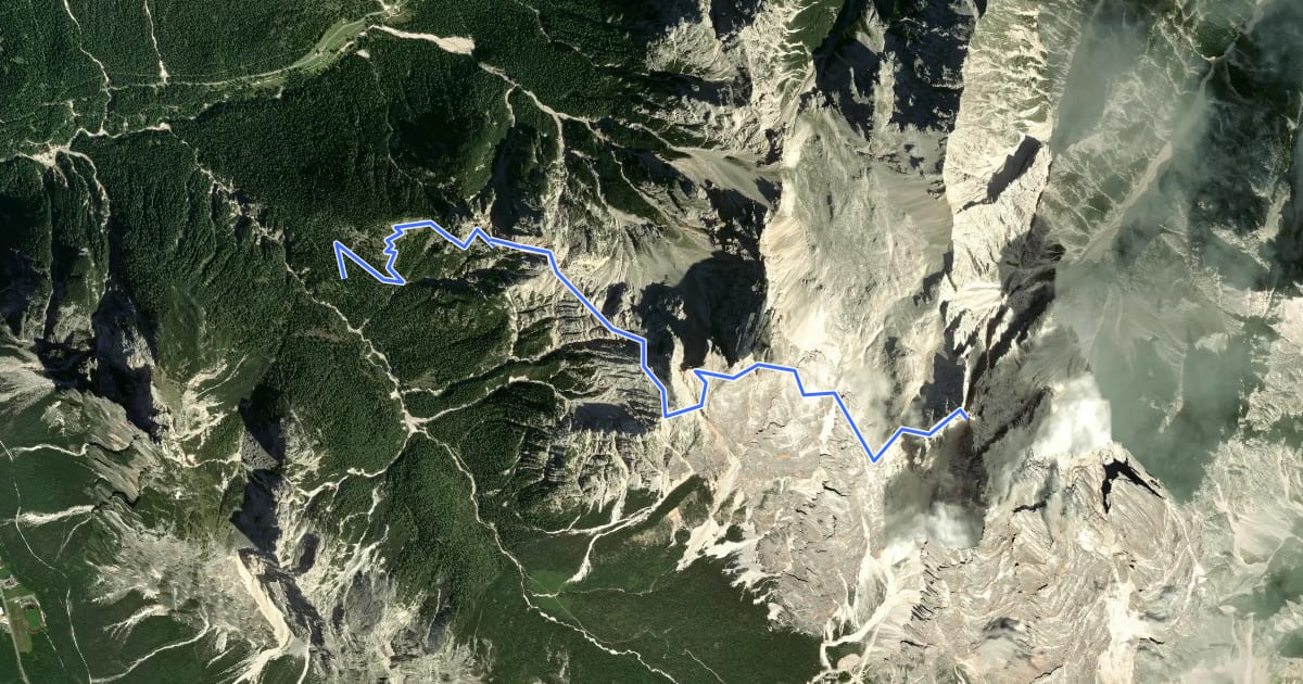 Маршрут Via Ferrata Ivano Dibona на спутниковом снимке
