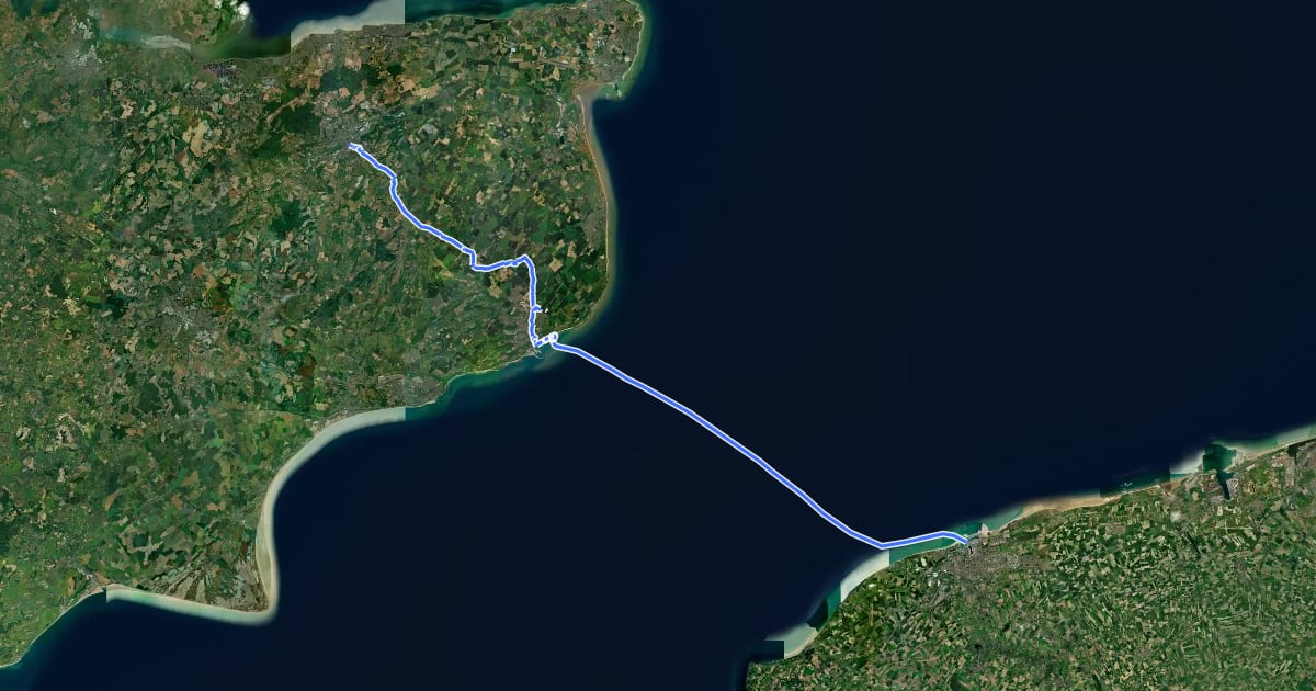 Маршрут Via Francigena - 01 part Great Britain на спутниковом снимке