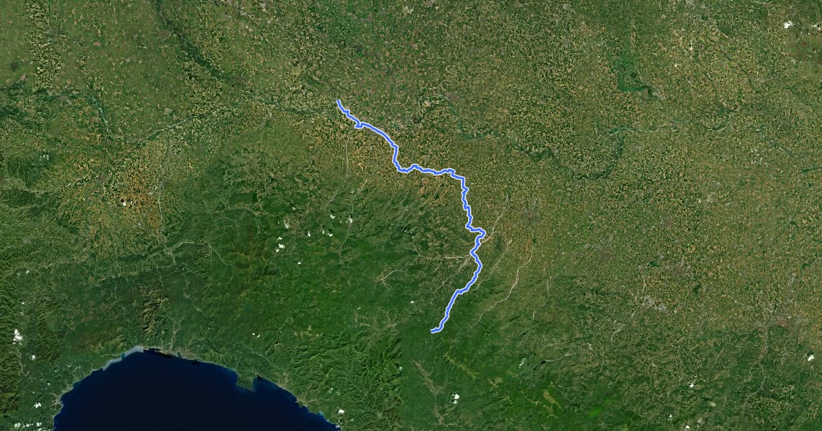 Маршрут Via Francigena - 04 Emilia Romagna на спутниковом снимке