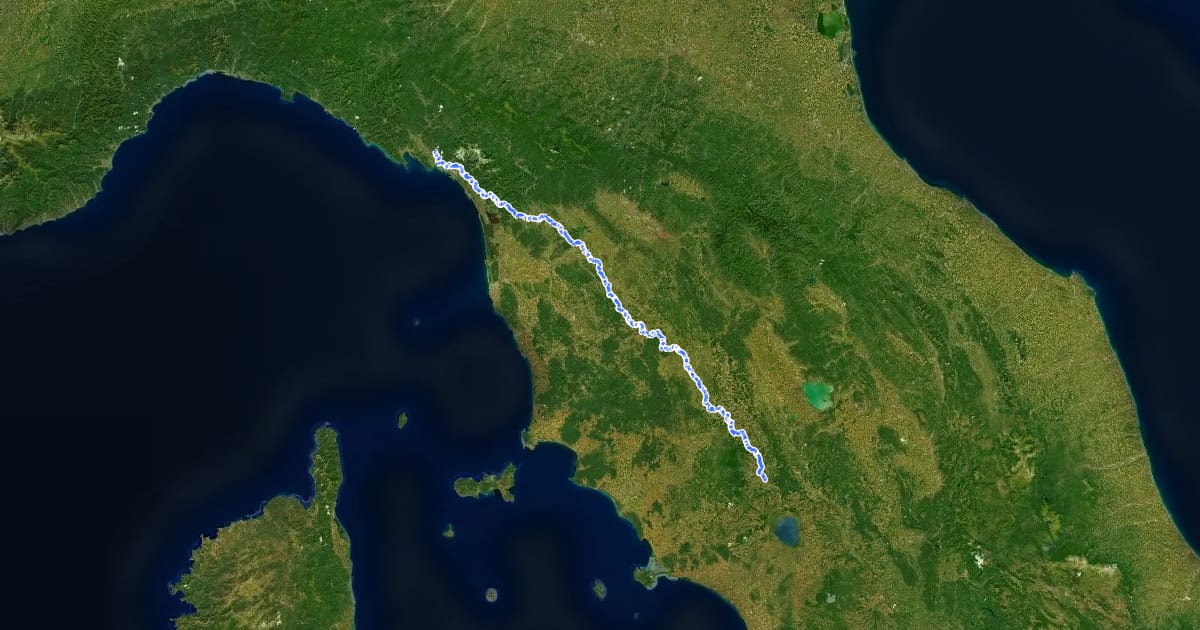 Маршрут Via Francigena - 06 Toscana на спутниковом снимке