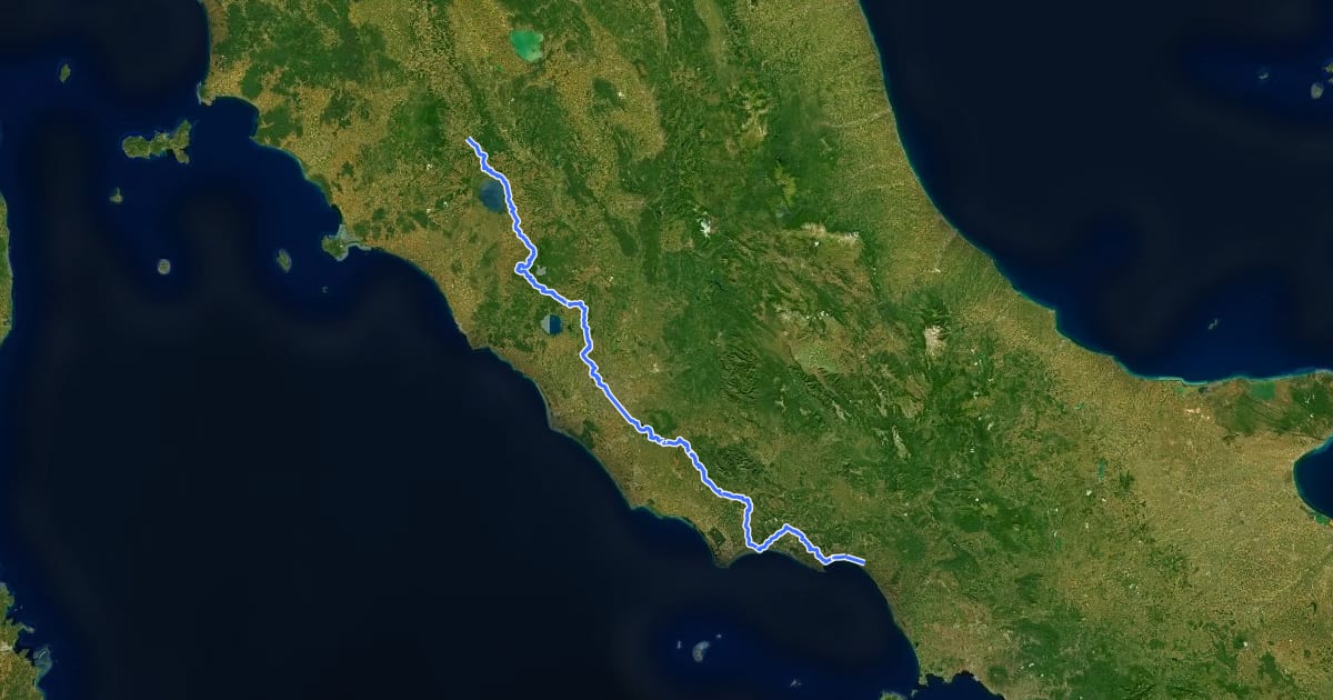 Маршрут Via Francigena - 07 Lazio на спутниковом снимке