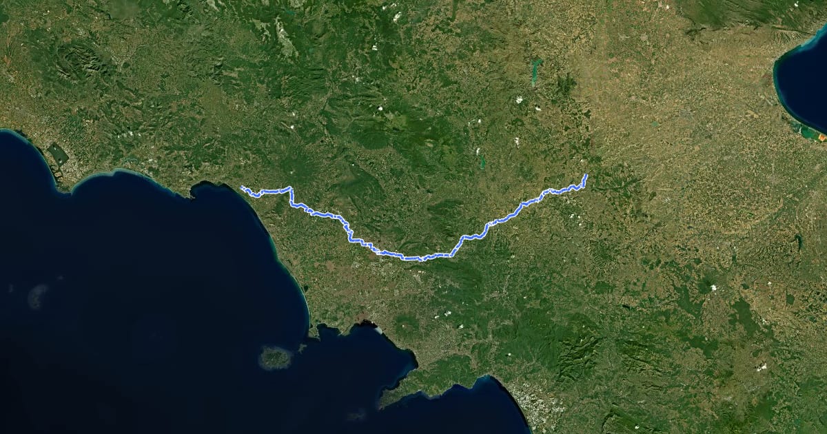 Маршрут Via Francigena - 08 Campania на спутниковом снимке