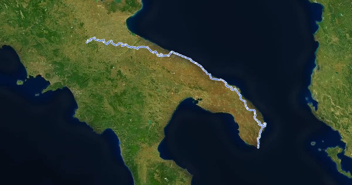 Маршрут Via Francigena - 09 Puglia на спутниковом снимке