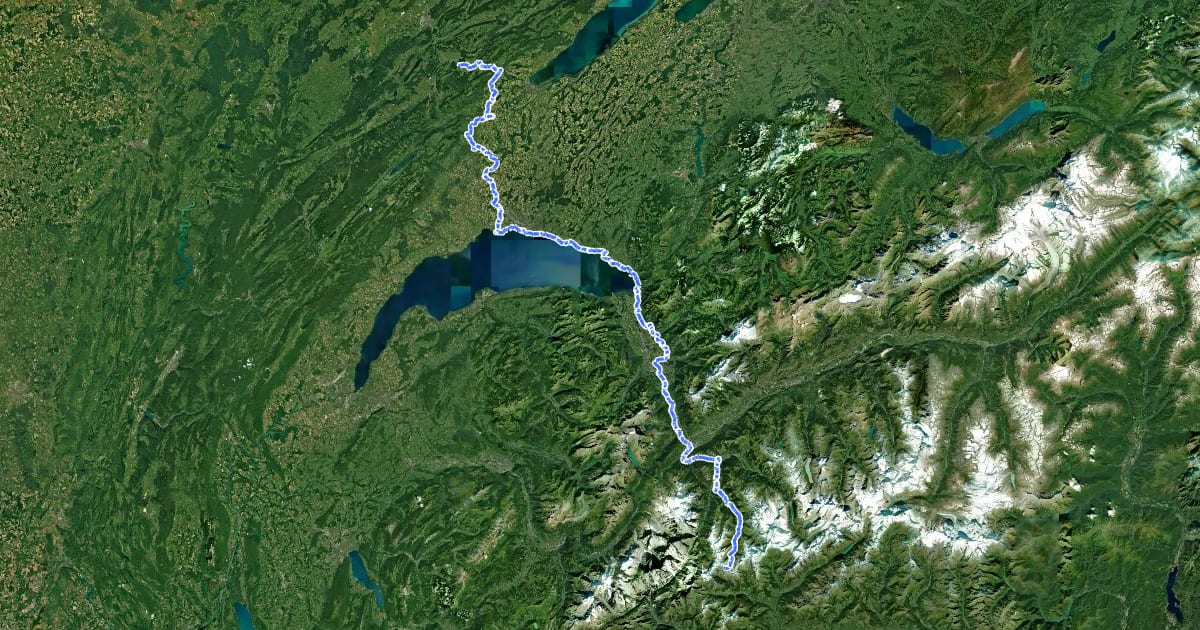 Маршрут Via Francigena на спутниковом снимке