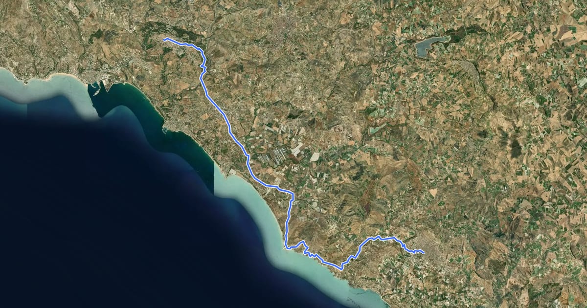 Маршрут Via Francigena Fabaria - Tappa 1 на спутниковом снимке