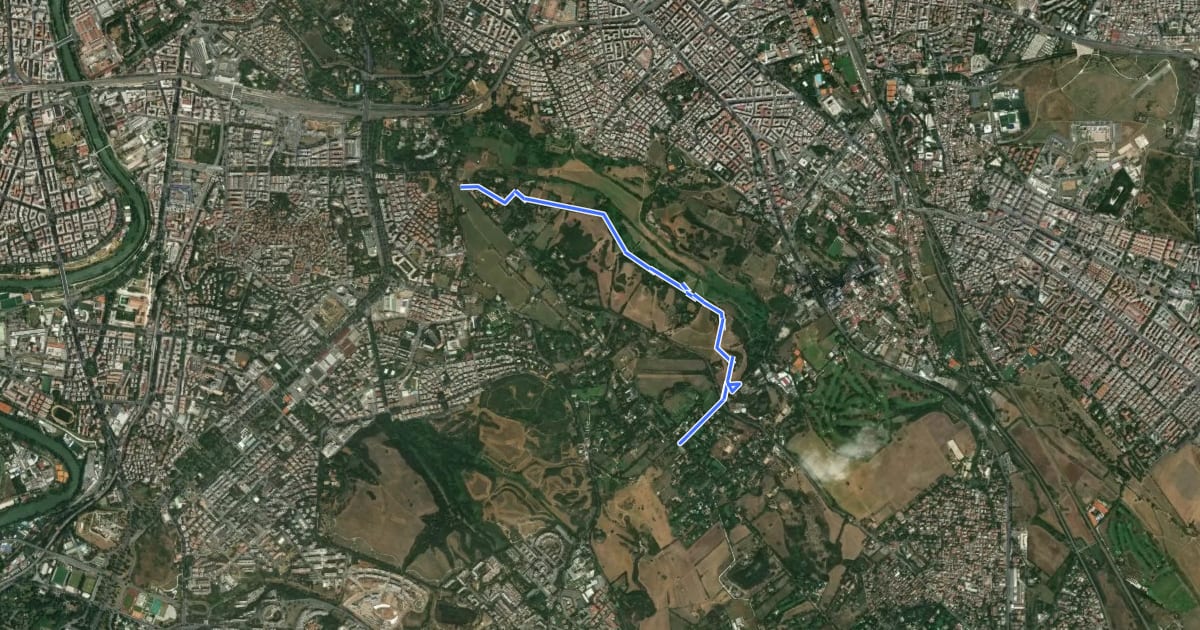 Маршрут Via Francigena - Variante Caffarella на спутниковом снимке