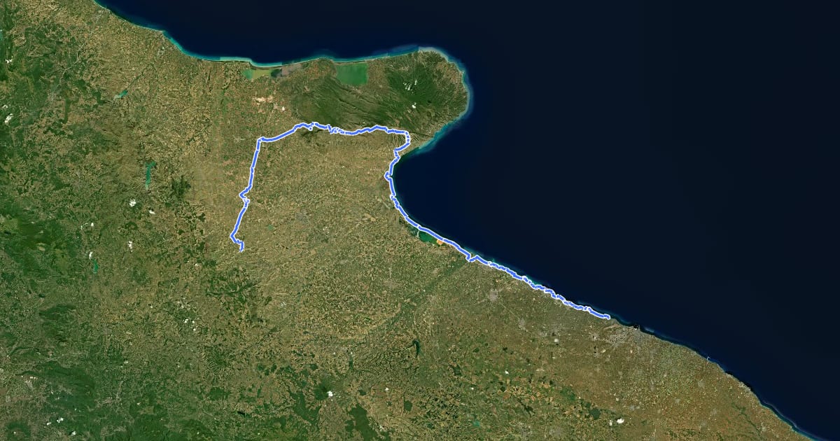 Маршрут Via Francigena - Variante Micaelica e Litorale на спутниковом снимке