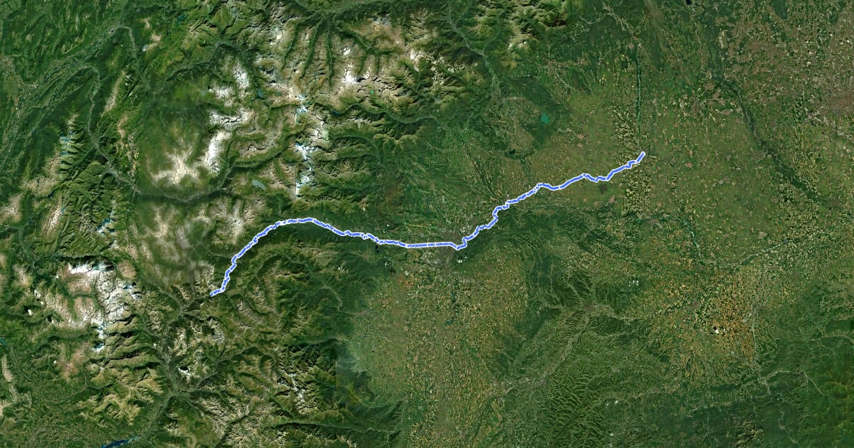 Маршрут Via Francigena - Variante Monginevro на спутниковом снимке