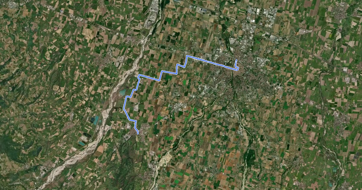 Маршрут Via Francigena - Variante Parma на спутниковом снимке