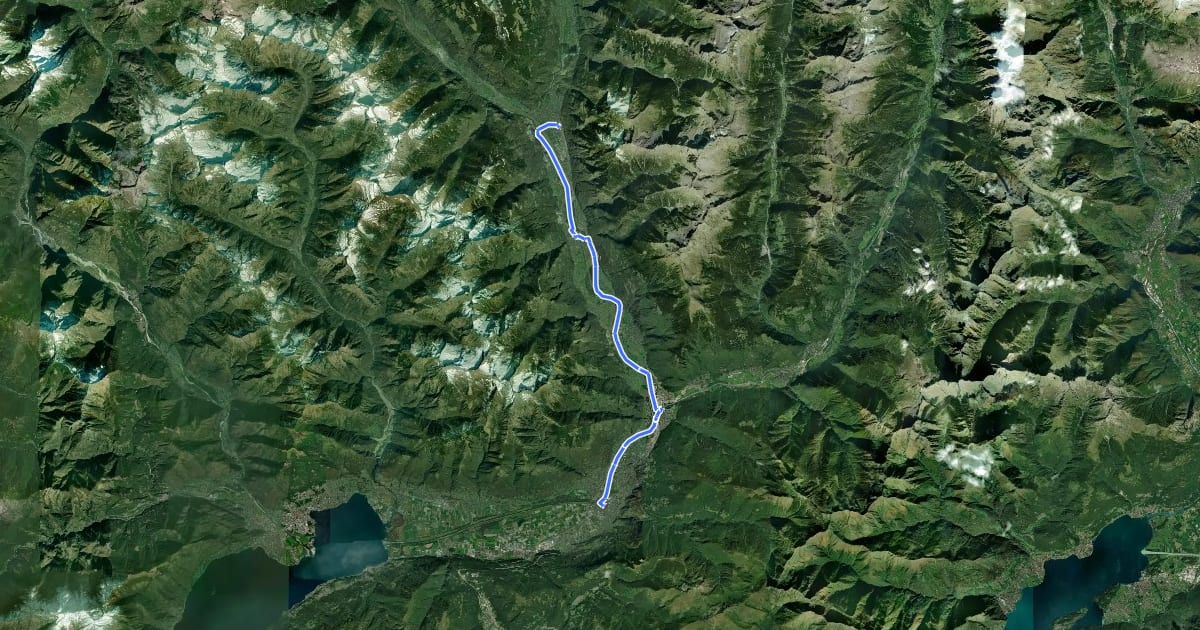 Маршрут Via Gottardo на спутниковом снимке