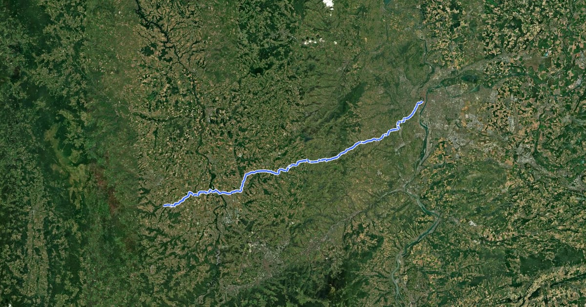 Маршрут Via Lugdunum, Lyon to Le Puy-en-Velay на спутниковом снимке