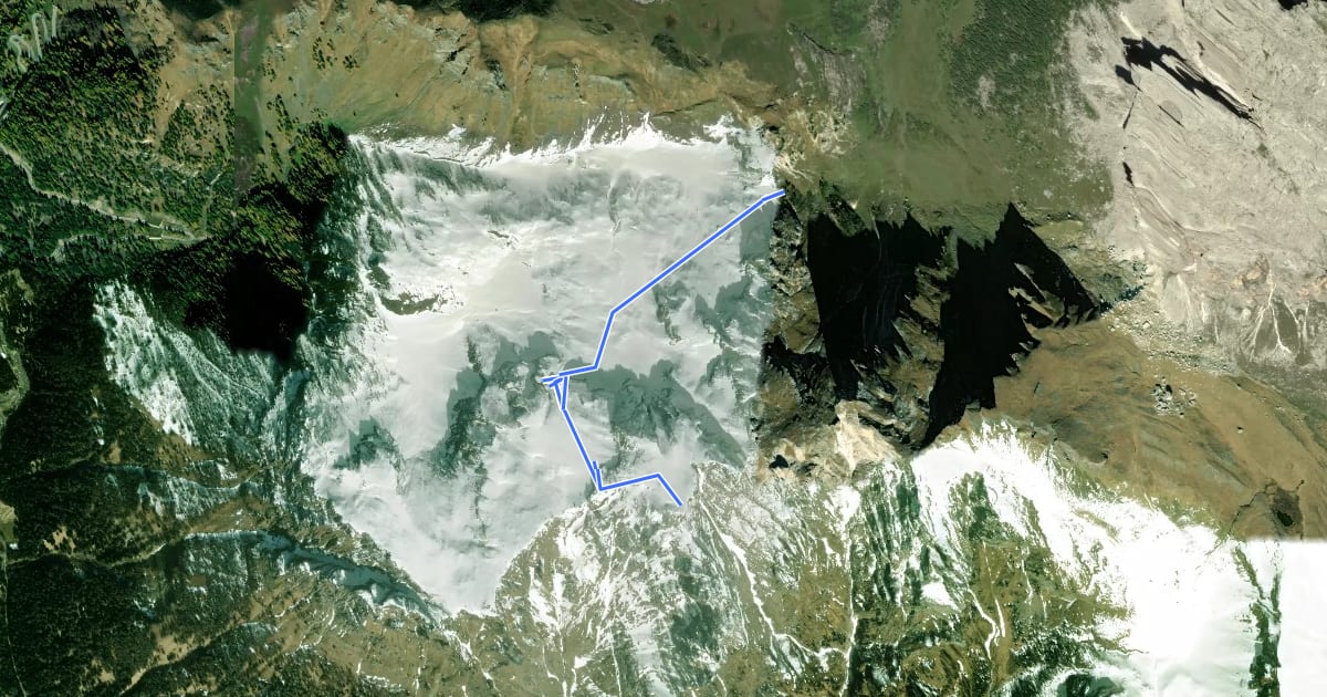Маршрут Via Normale Monte Cernera на спутниковом снимке