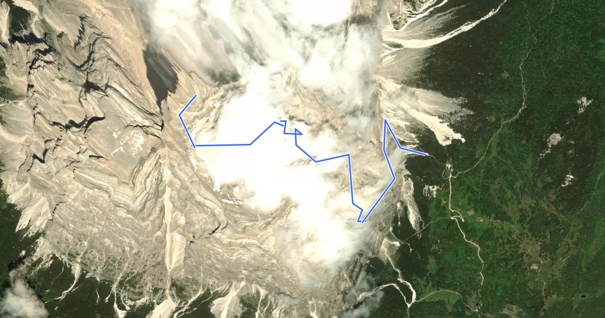Маршрут Via normale Monte Pelmo на спутниковом снимке