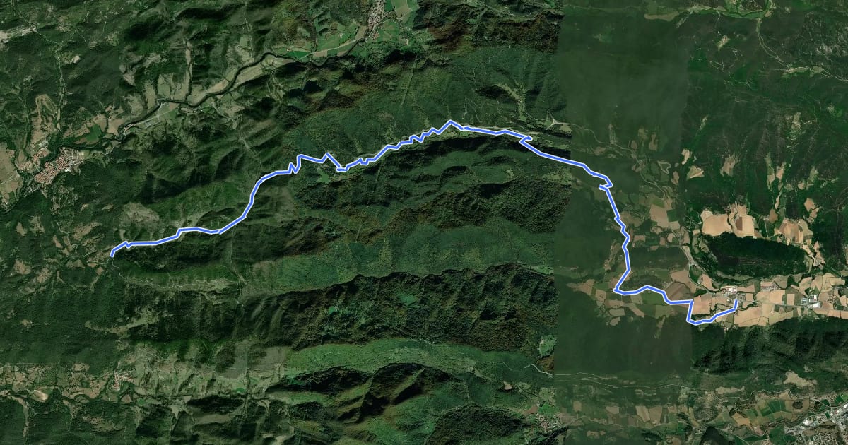 Маршрут Via Pedalable: Pont del Planàs - Hostalnou de Bianya на спутниковом снимке