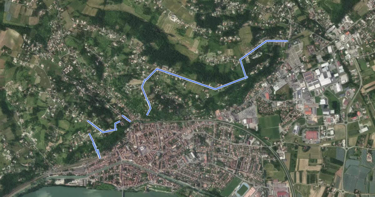 Маршрут Via Podiensis (variante Moissac) на спутниковом снимке