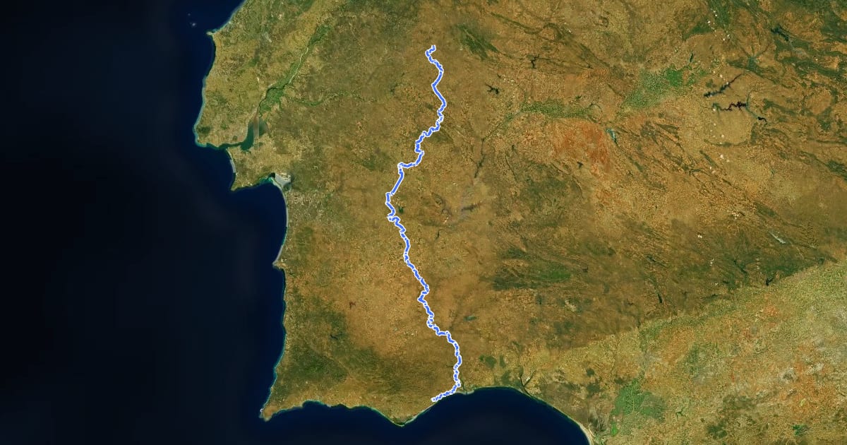Маршрут Via Portugal Nascente на спутниковом снимке
