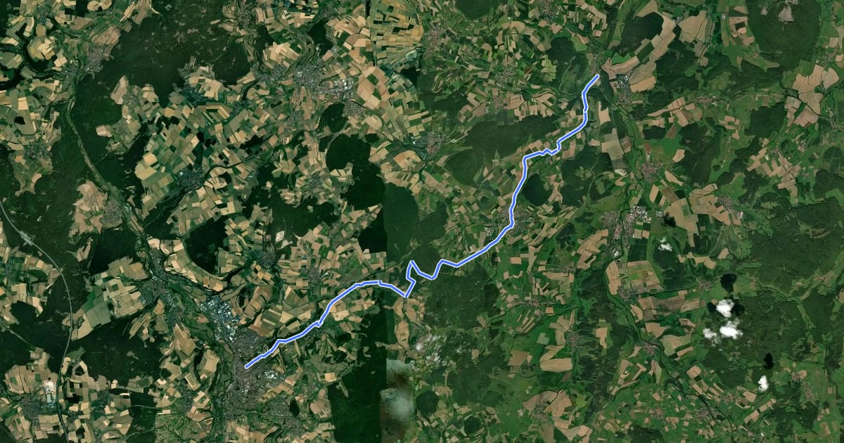 Маршрут Via-Regia Radweg Osthessen на спутниковом снимке