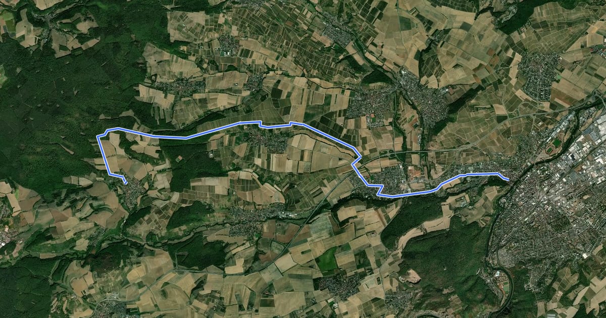 Маршрут Via Sancti Martini HW-39-03 Bad Kreuznach - Sponheim на спутниковом снимке