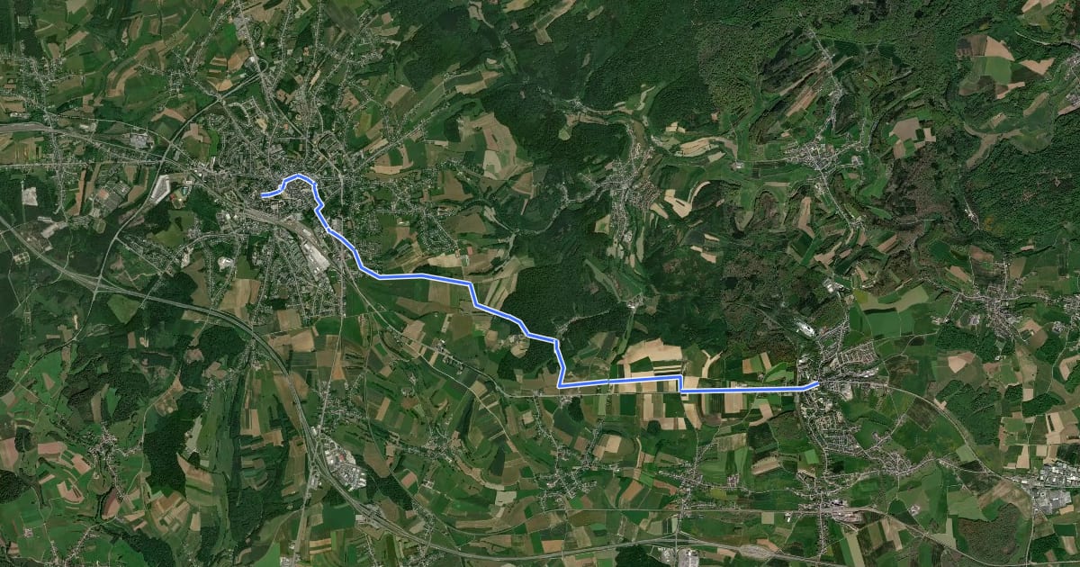 Маршрут Via Sancti Martini HW-50-01 Steinfort (Lux) - Arlon (B) на спутниковом снимке