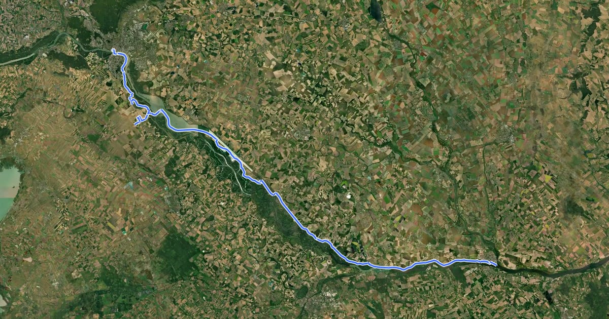 Маршрут Via Slovakia (Bratislava - Komárno) на спутниковом снимке