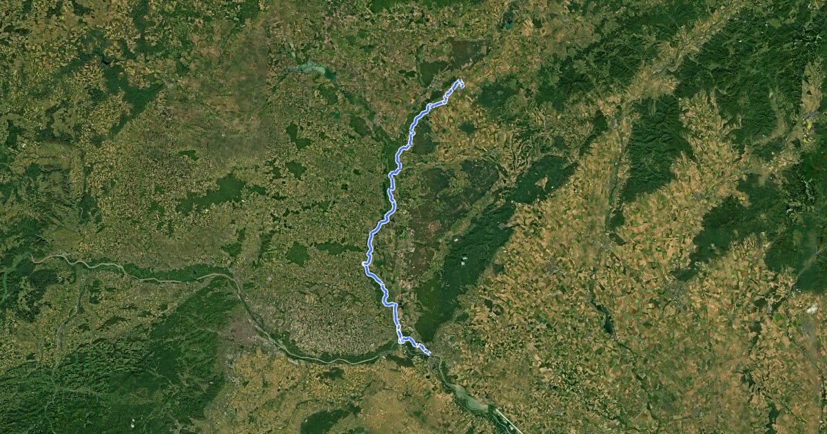 Маршрут Via Slovakia (Skalica - Bratislava) на спутниковом снимке