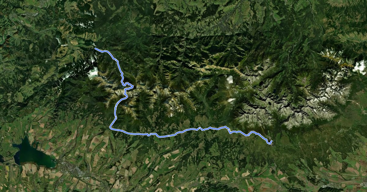 Маршрут Via Slovakia (Štrbské pleso - Zuberec) на спутниковом снимке