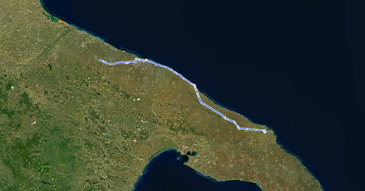Маршрут Via Traiana-Francigena на спутниковом снимке