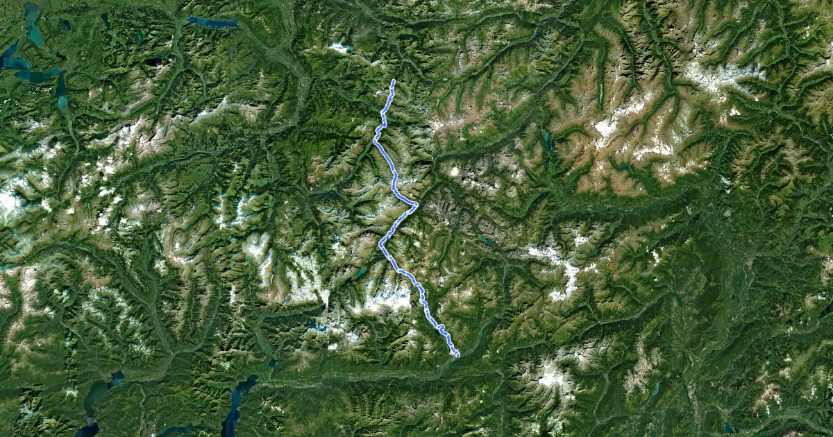 Маршрут Via Valtellina на спутниковом снимке