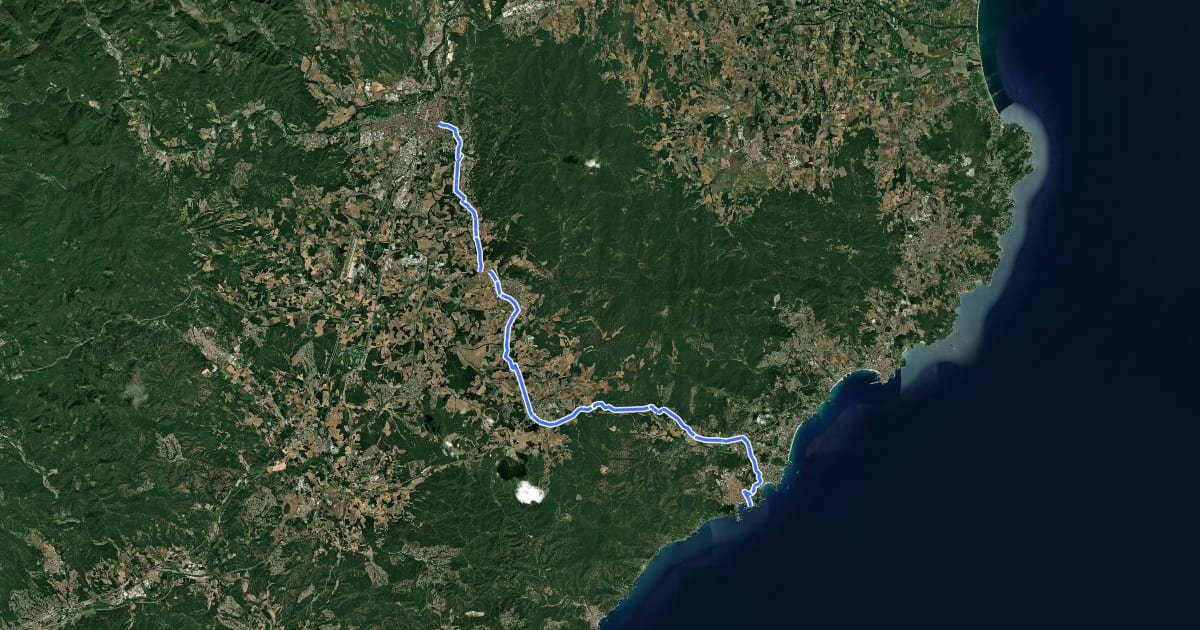 Маршрут Via Verda del Carrilet Girona - Sant Feliù de Guíxols на спутниковом снимке