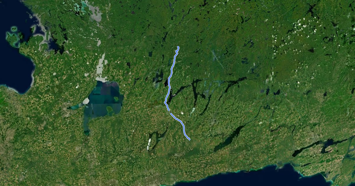 Маршрут Victoria Rail Trail на спутниковом снимке