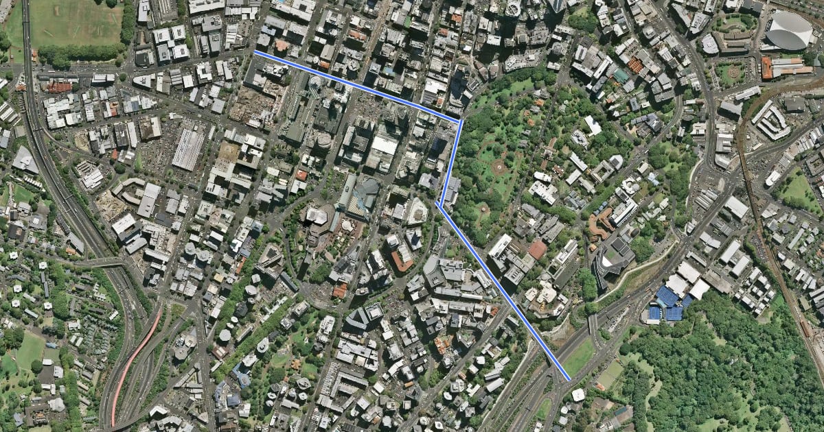Маршрут Victoria Street Cycleway на спутниковом снимке