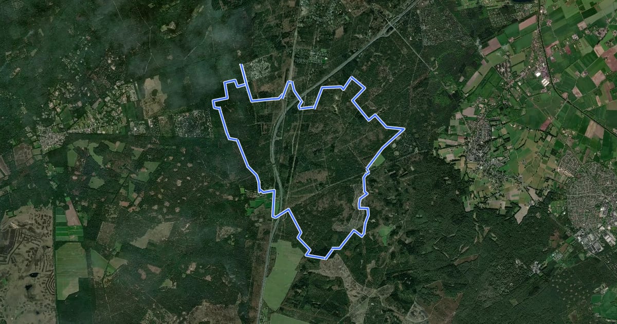 Маршрут Vier Bergenroute - WNW Veluwe - paarse route на спутниковом снимке